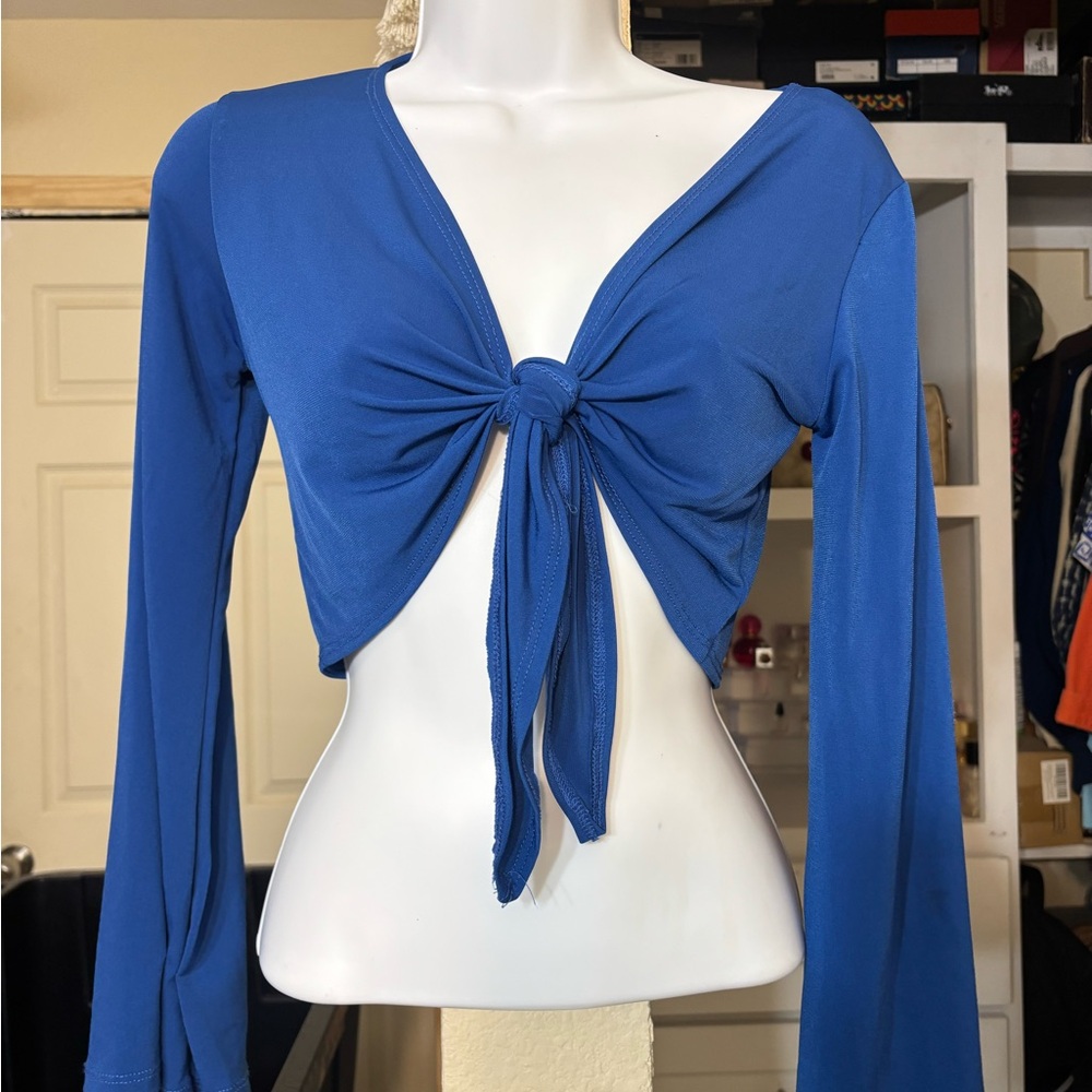 Blue Knot Front Long Sleeve Top